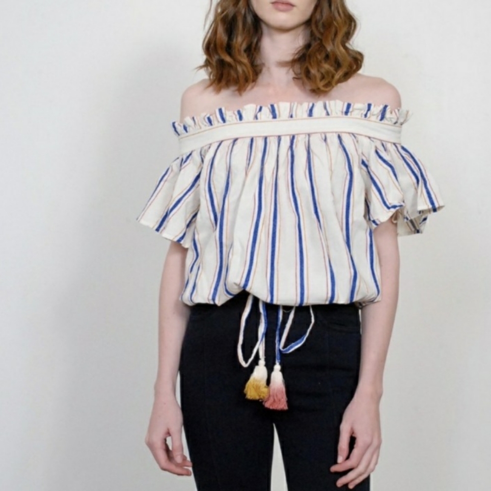 Birds of Paradis by Trovata Janette Bare Shoulder Linen Blend Blouse Size XS
